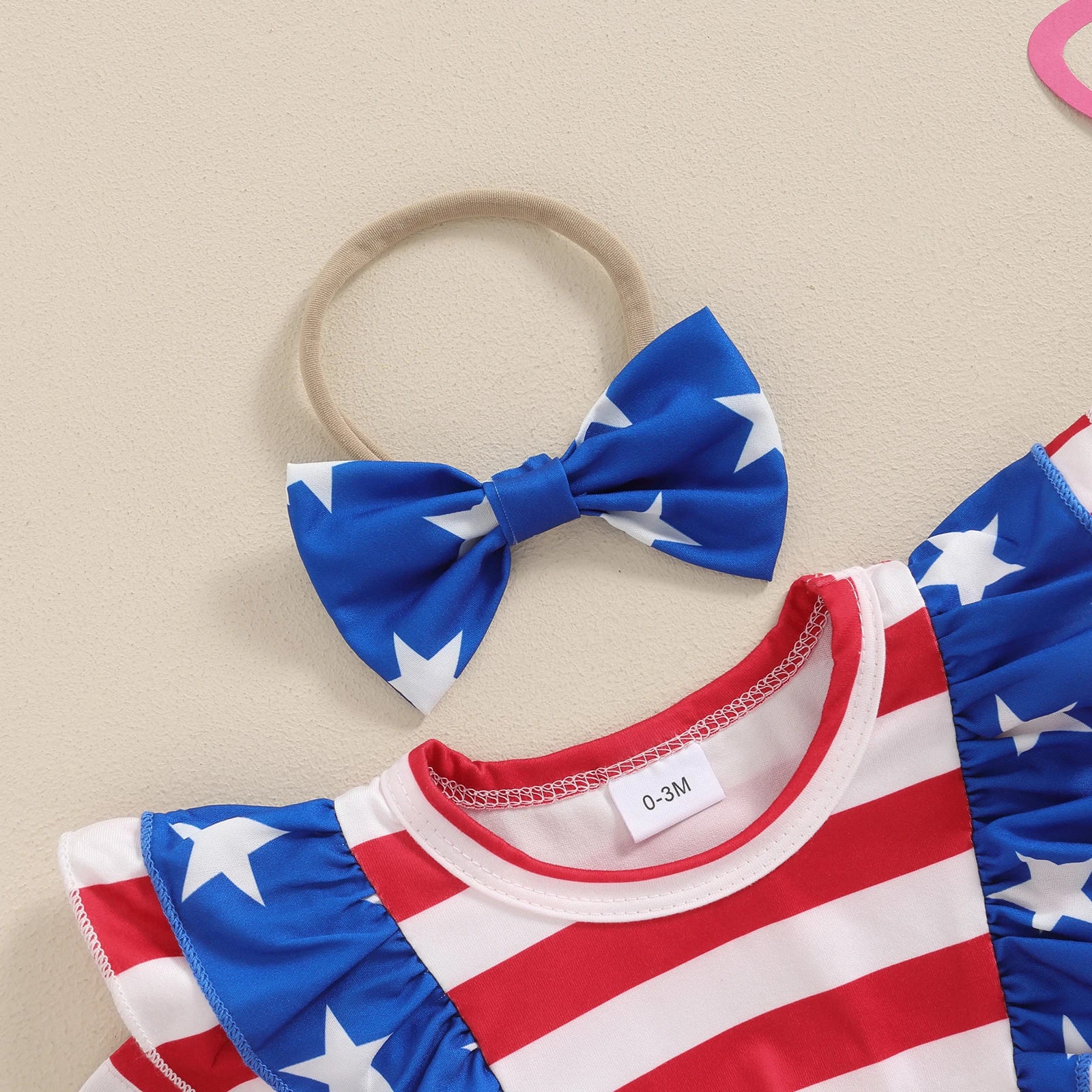 STARS & STRIPES Ruffle Romper Dress with Headband