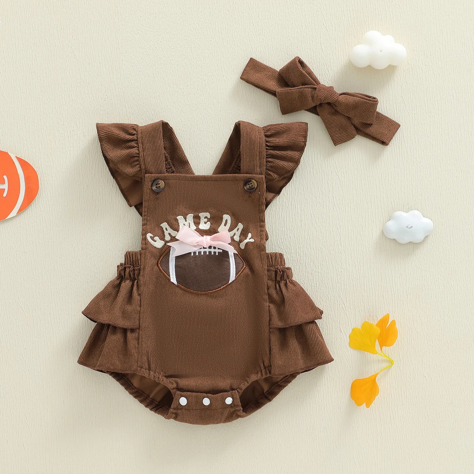 GAME DAY Football Ruffle Romper