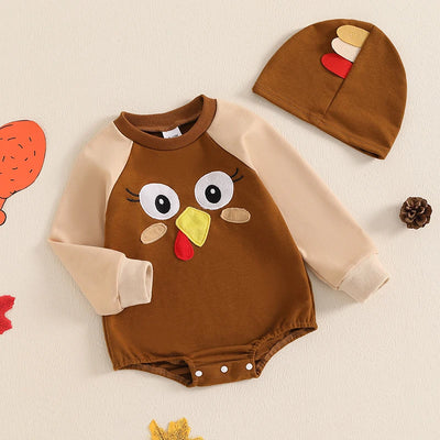 LITTLE TURKEY Long-Sleeve Romper with Beanie