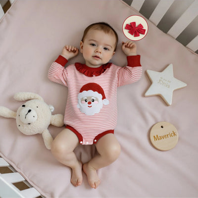 SANTA Striped Ruffle Collar Long-Sleeve Onesie
