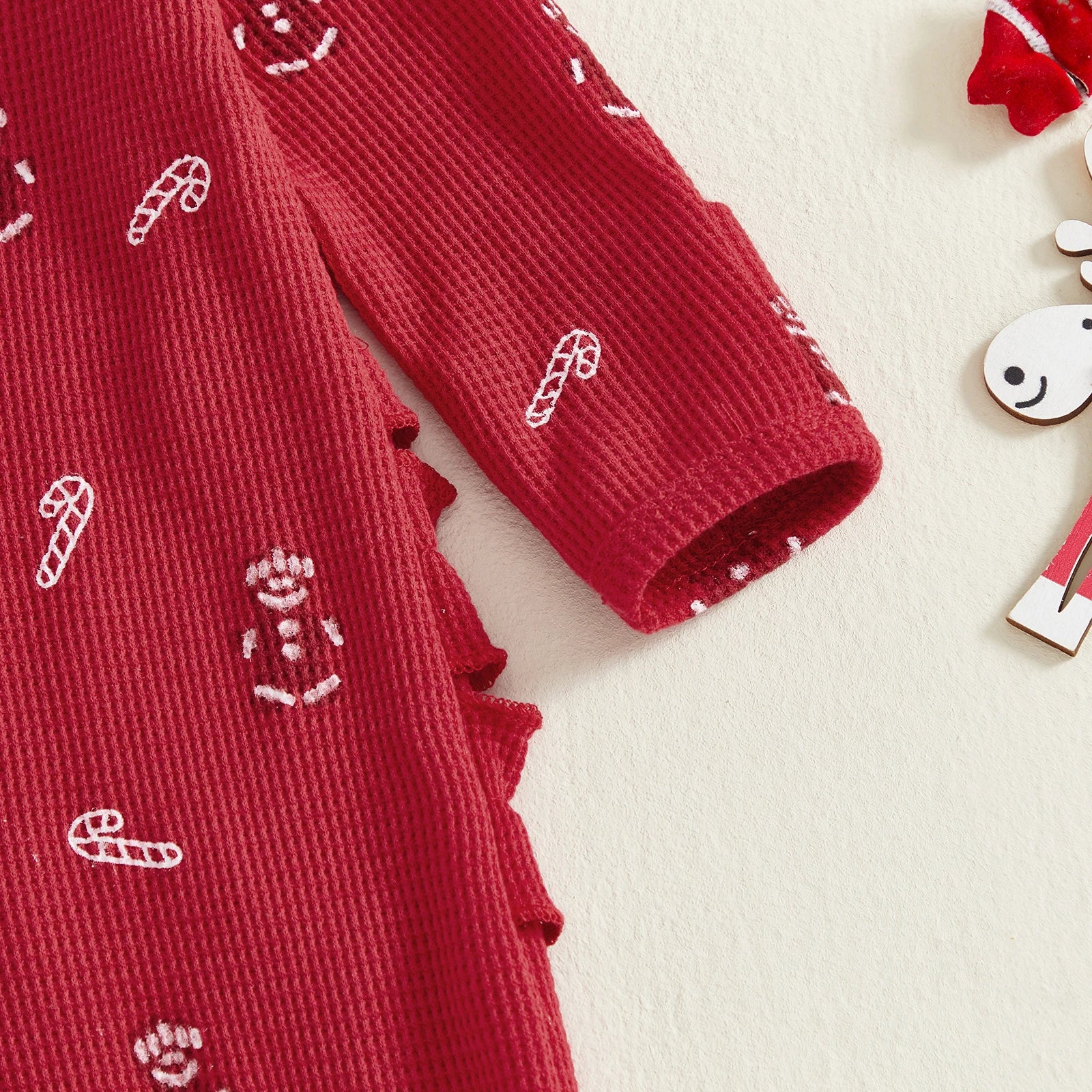 GINGERBREAD MAN Waffle Knit Ruffle Jumpsuit