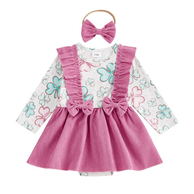 CLOVER Corduroy Bowtie Romper Dress