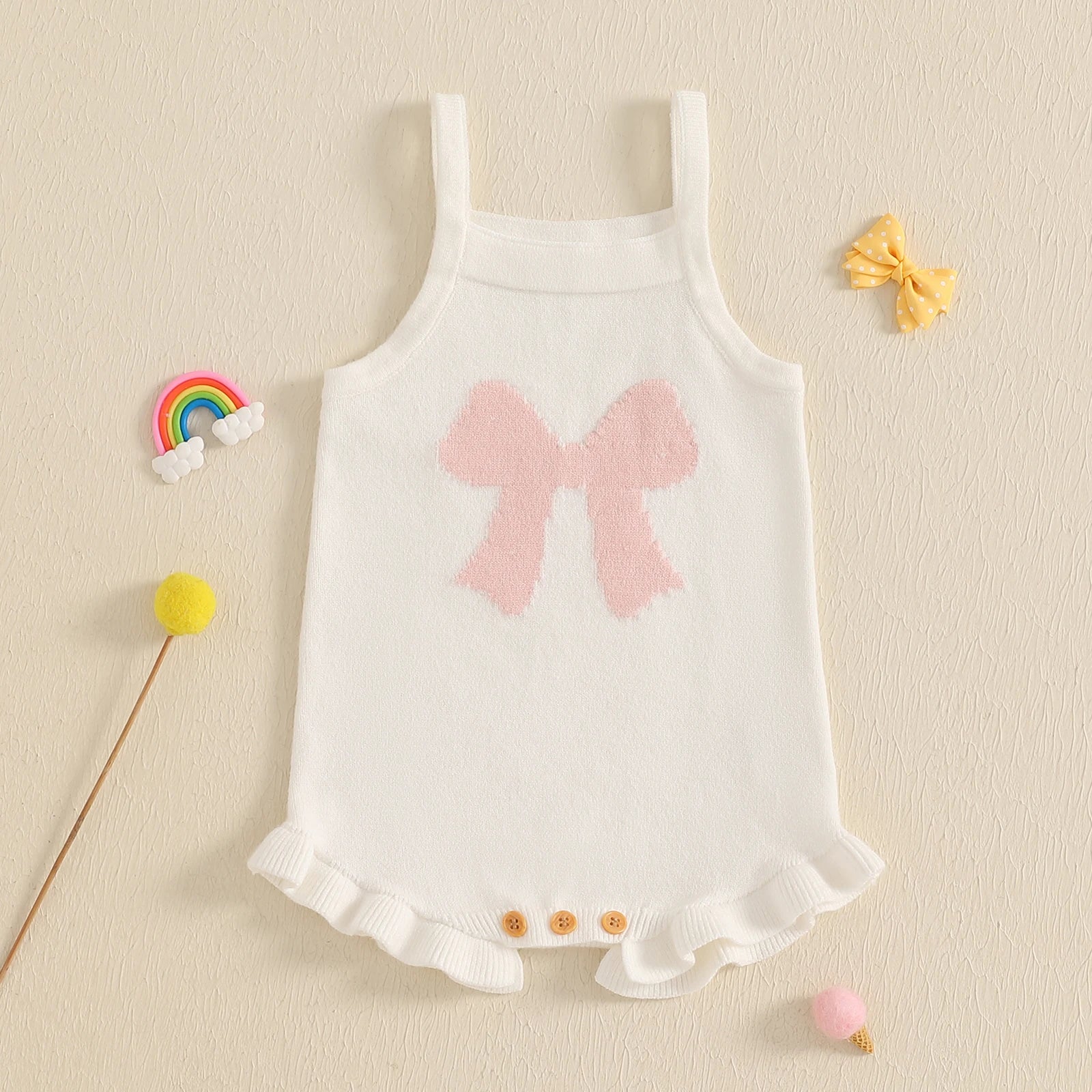 PINK BOW Knitted Romper