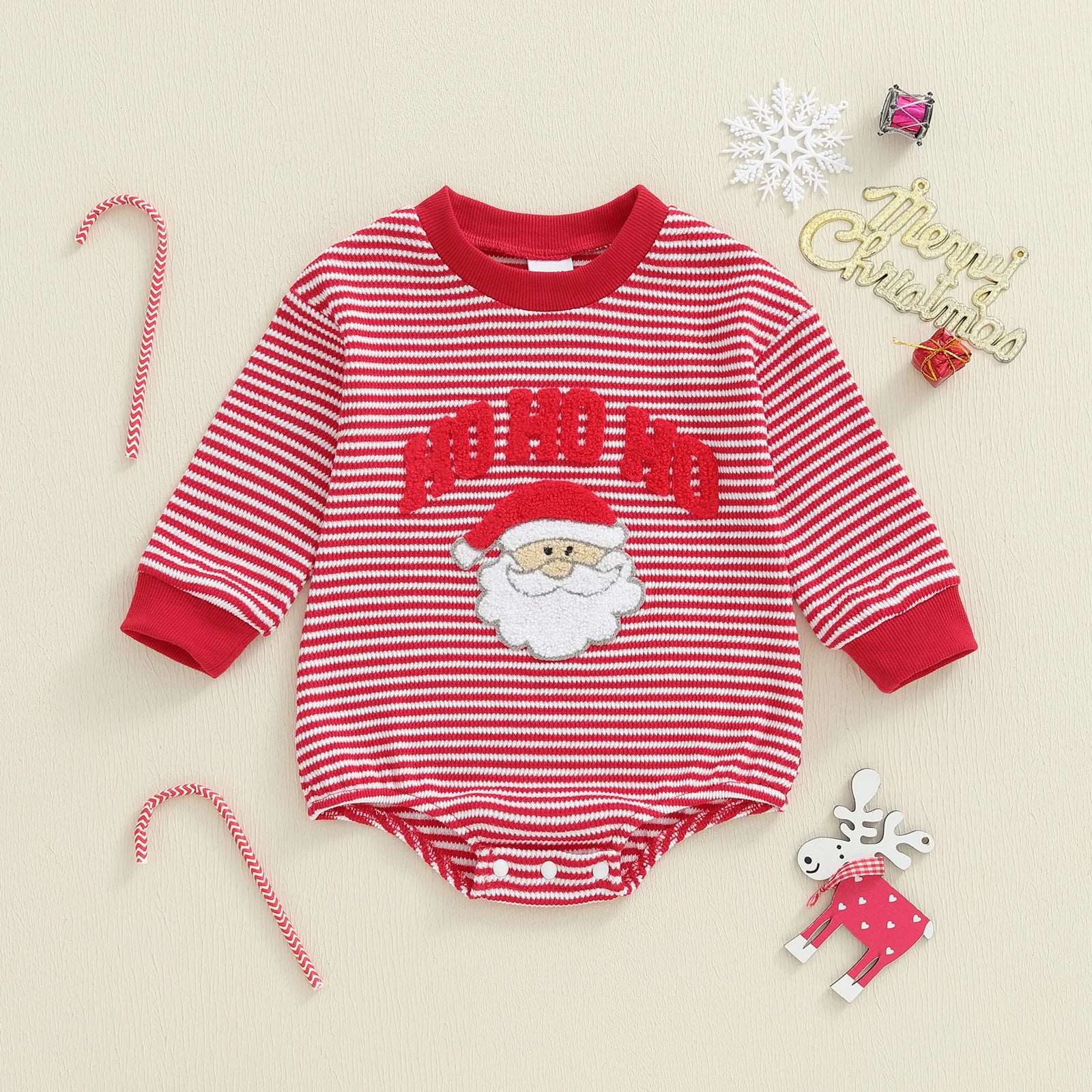 HO HO HO Striped Long-Sleeve Onesie