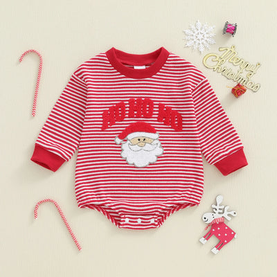 HO HO HO Striped Long-Sleeve Onesie