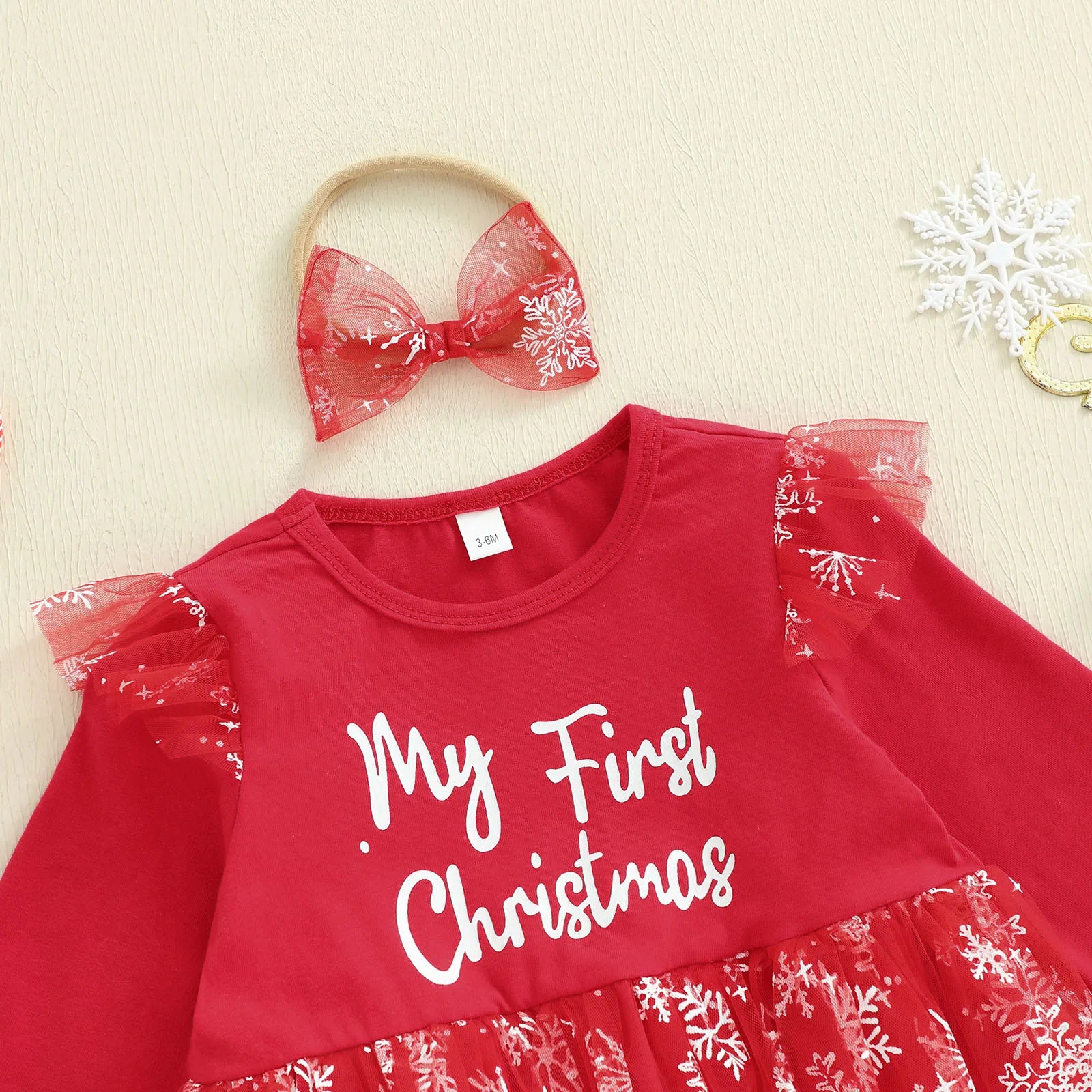 MY FIRST CHRISTMAS Snowflake Tulle Romper Dress