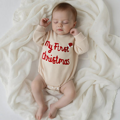 MY FIRST CHRISTMAS Khaki Long-Sleeve Onesie