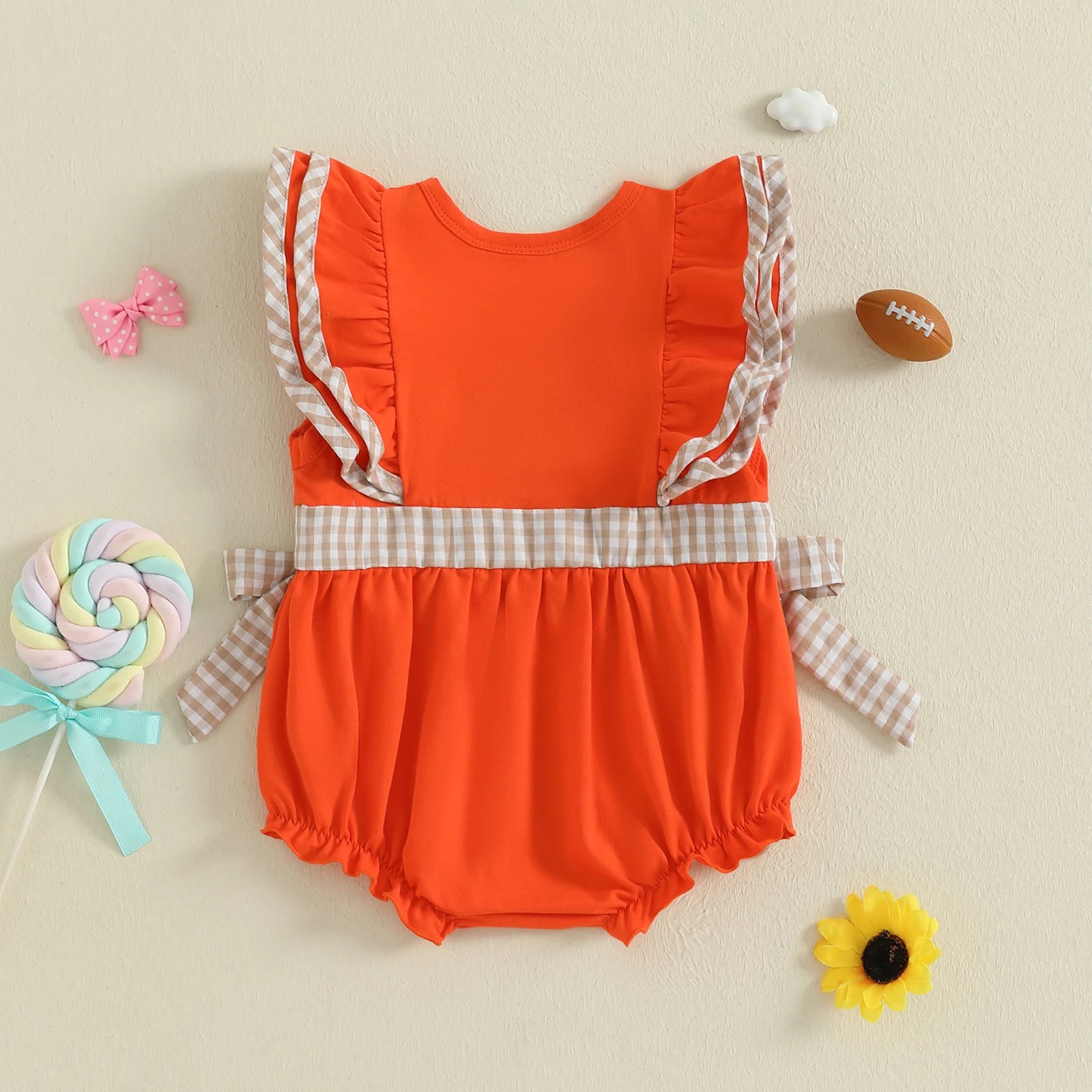 FOOTBALL Orange Bowtie Romper