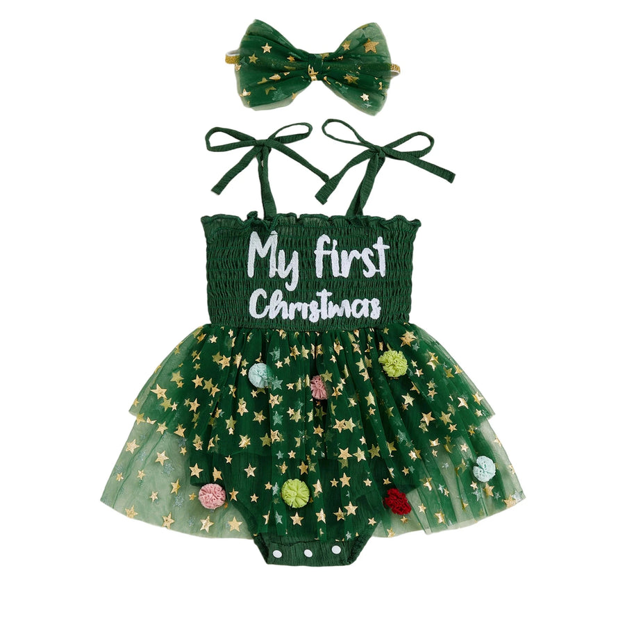 MY FIRST CHRISTMAS Sparkling Romper Dress