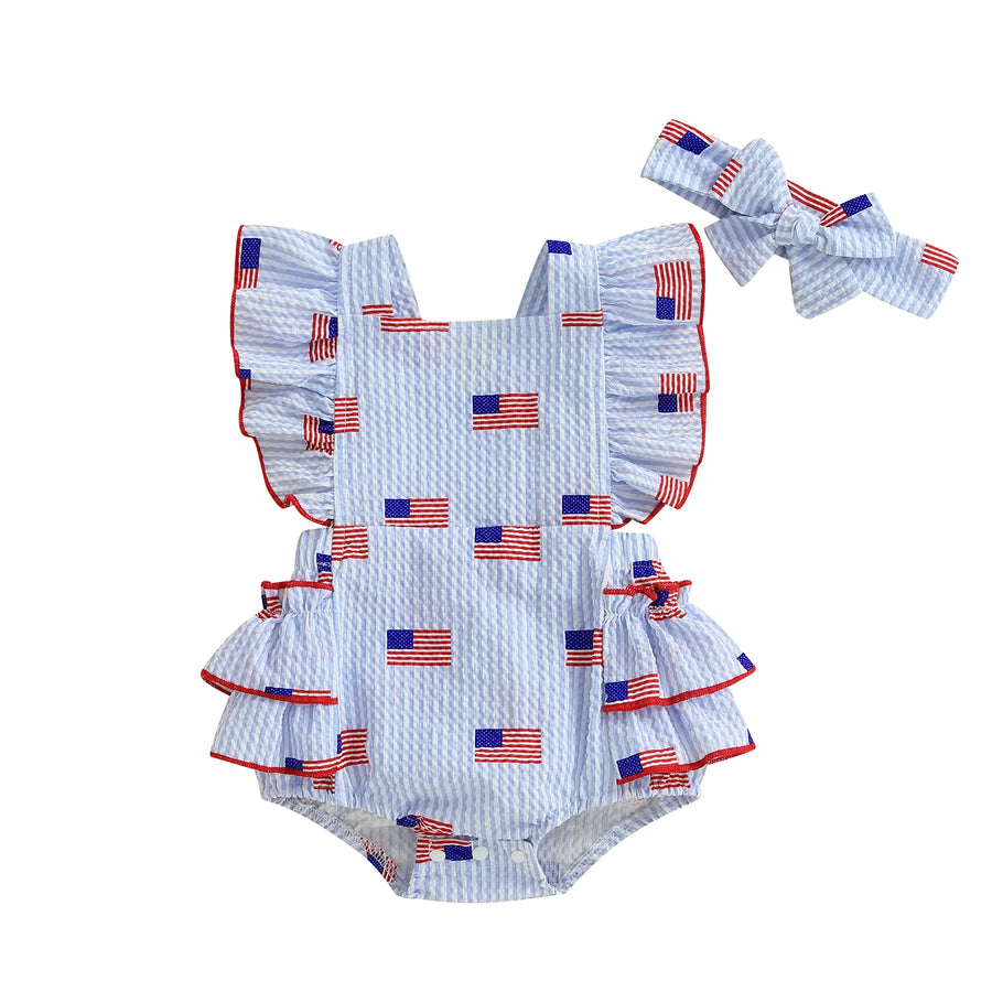 USA FLAG Ruffle Muslin Romper