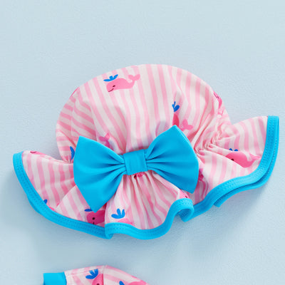 WHALES Striped Swimsuit with Sun Hat