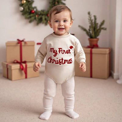 MY FIRST CHRISTMAS Khaki Long-Sleeve Onesie
