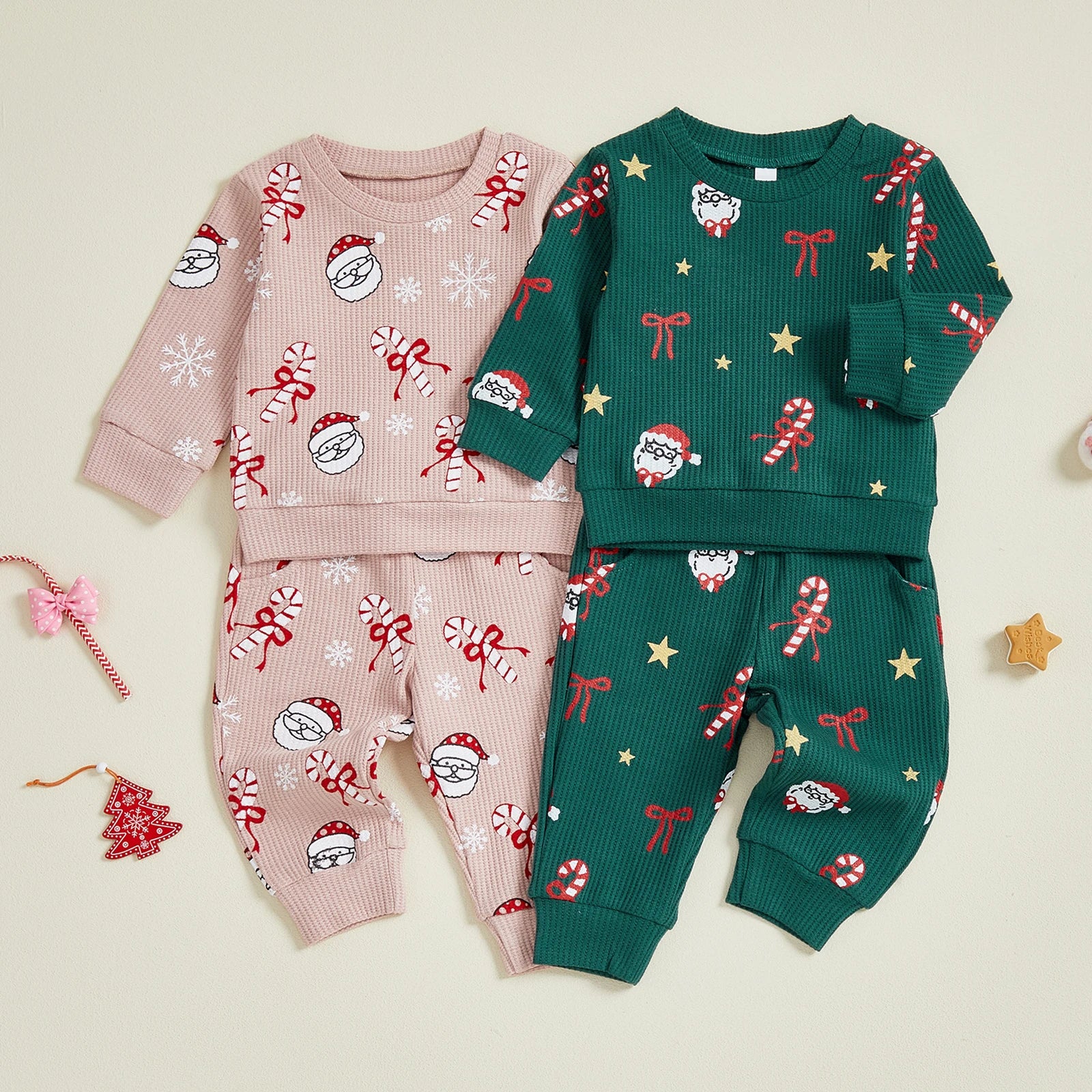 SANTA & CANDY CANE Waffle Knit Outfit