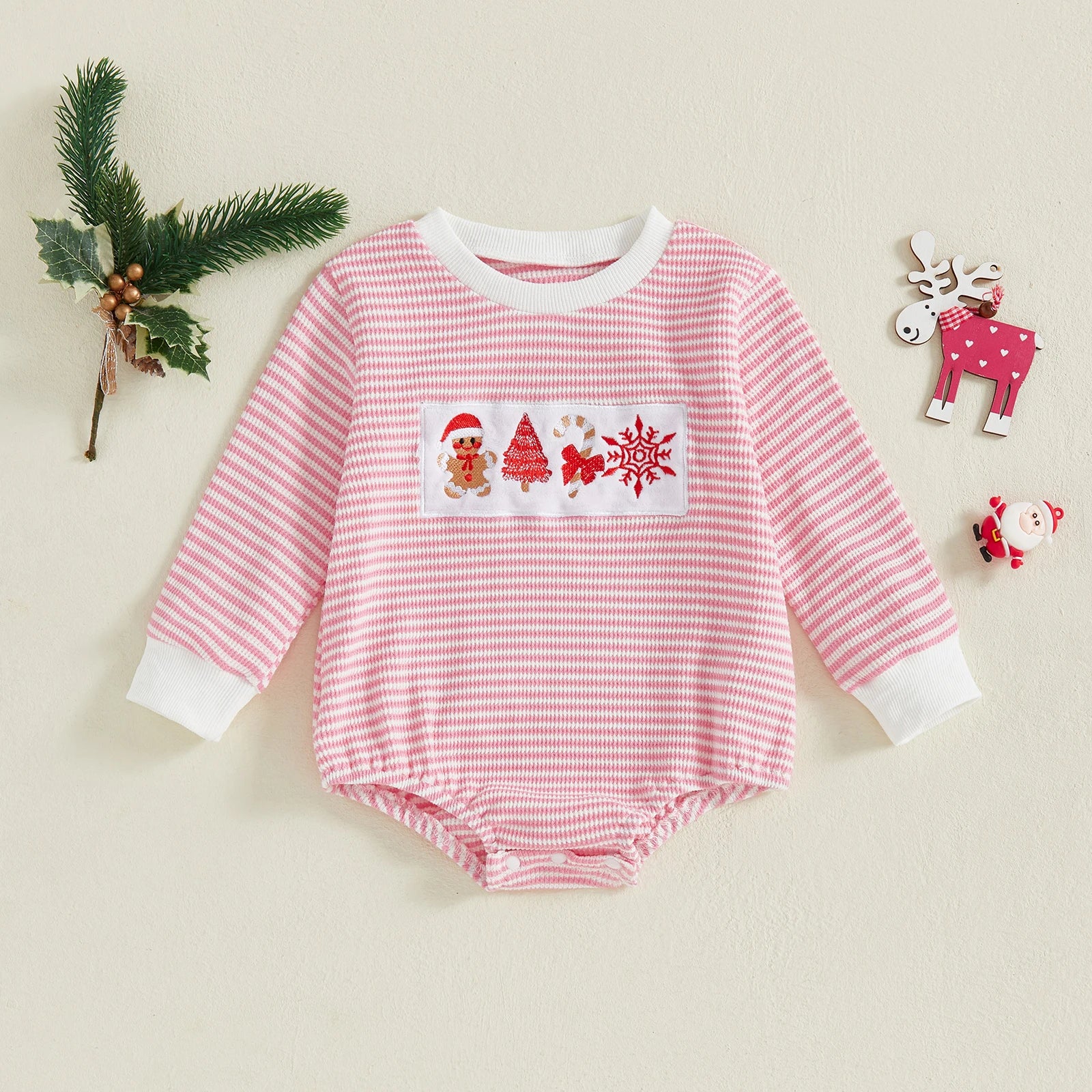 XMAS Striped Long-Sleeve Romper