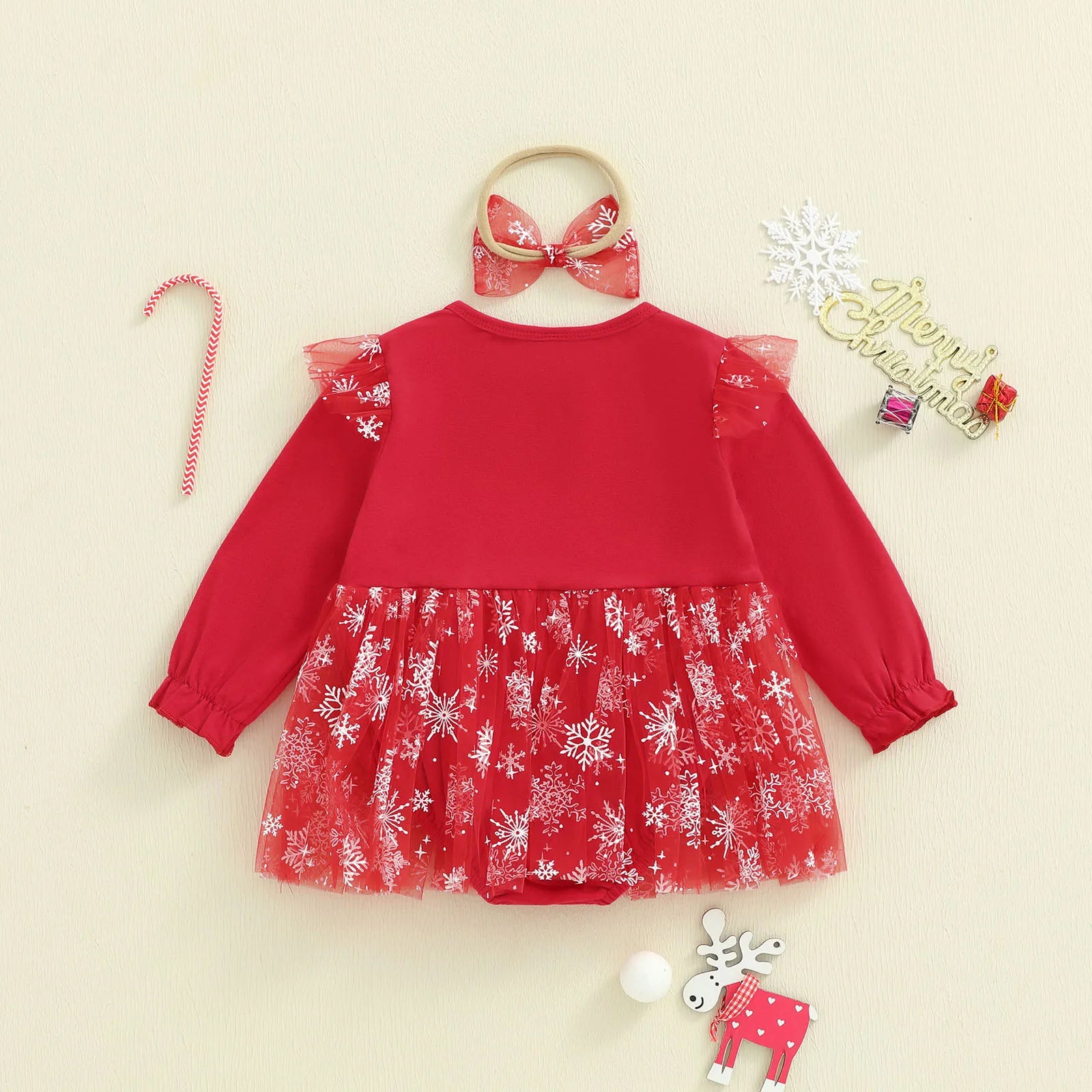 MY FIRST CHRISTMAS Snowflake Tulle Romper Dress