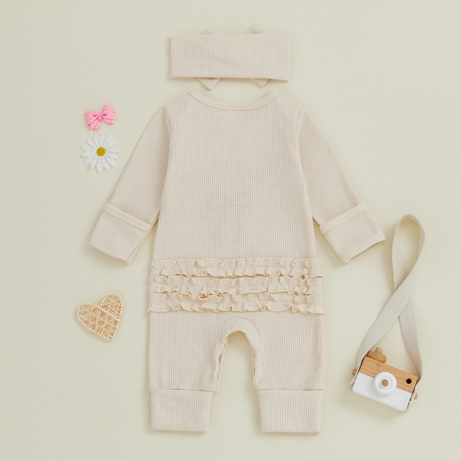 MY FIRST CHRISTMAS Waffle Knit Ruffle Jumpsuit