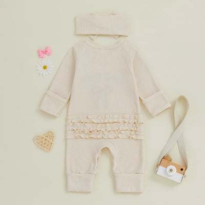 MY FIRST CHRISTMAS Waffle Knit Ruffle Jumpsuit