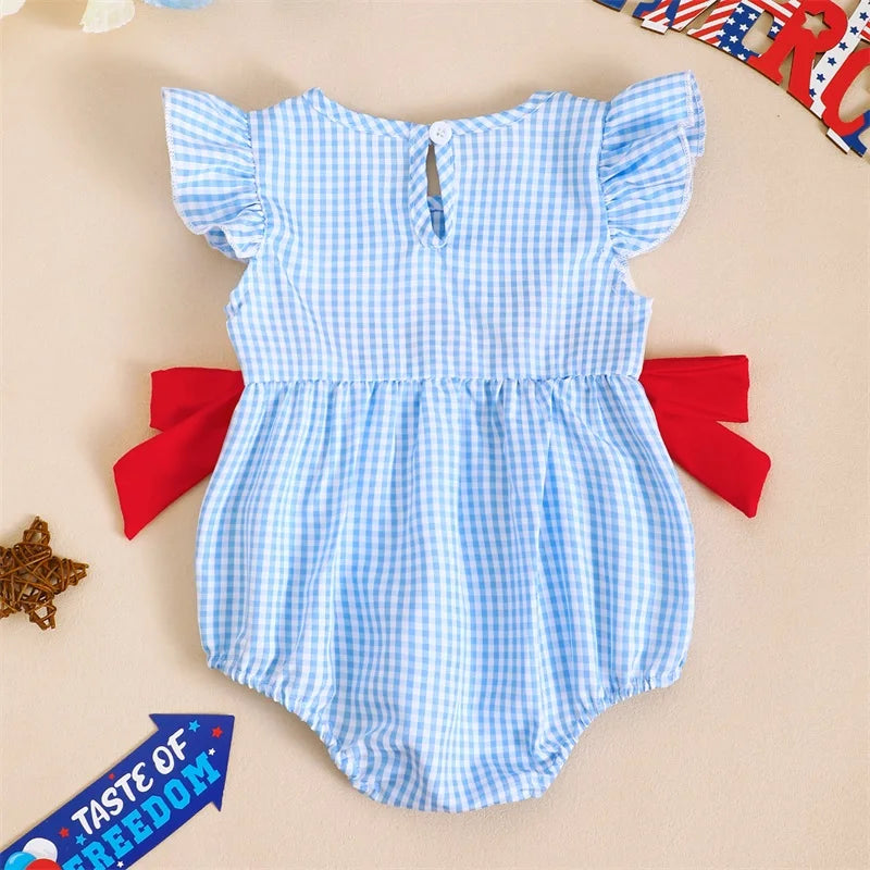 USA Checkered Bowtie Romper