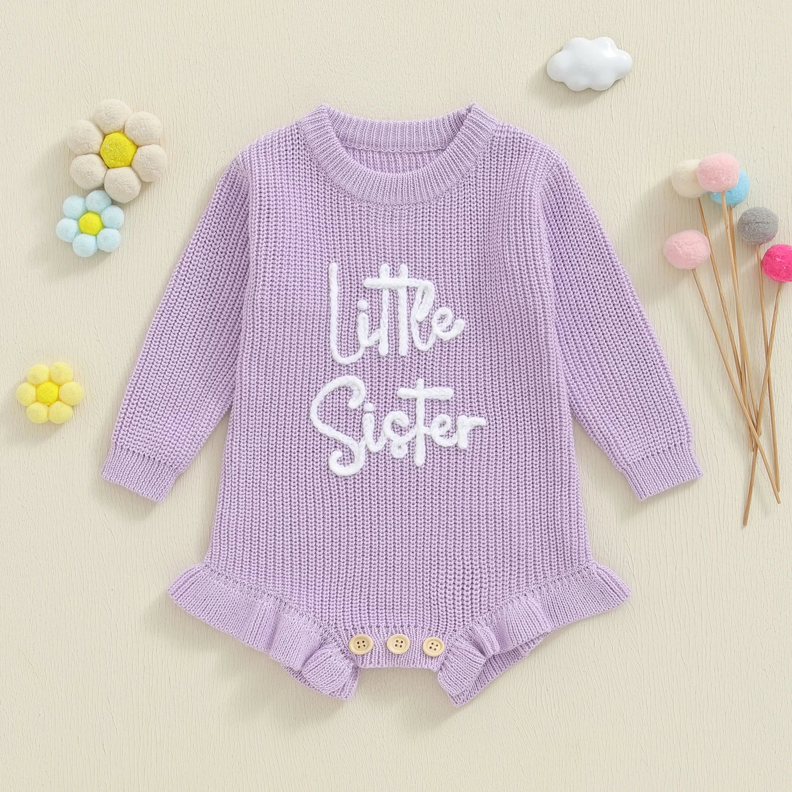 LITTLE SISTER Knitted Ruffle Romper