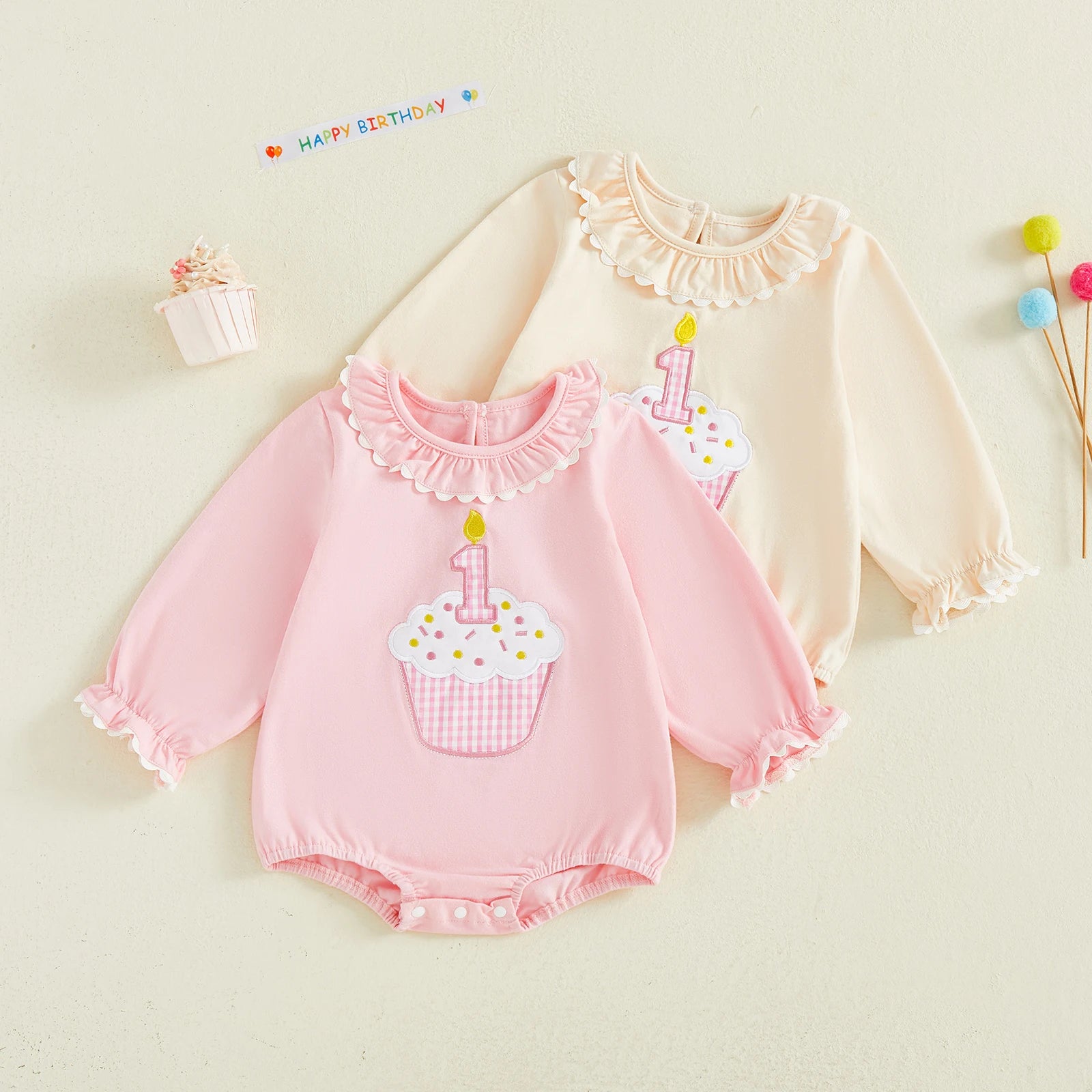 FIRST BIRTHDAY Cupcake Ruffle Long-Sleeve