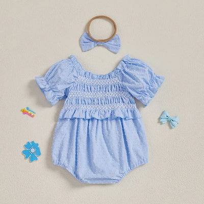 ELSIE Smocked Blue Romper