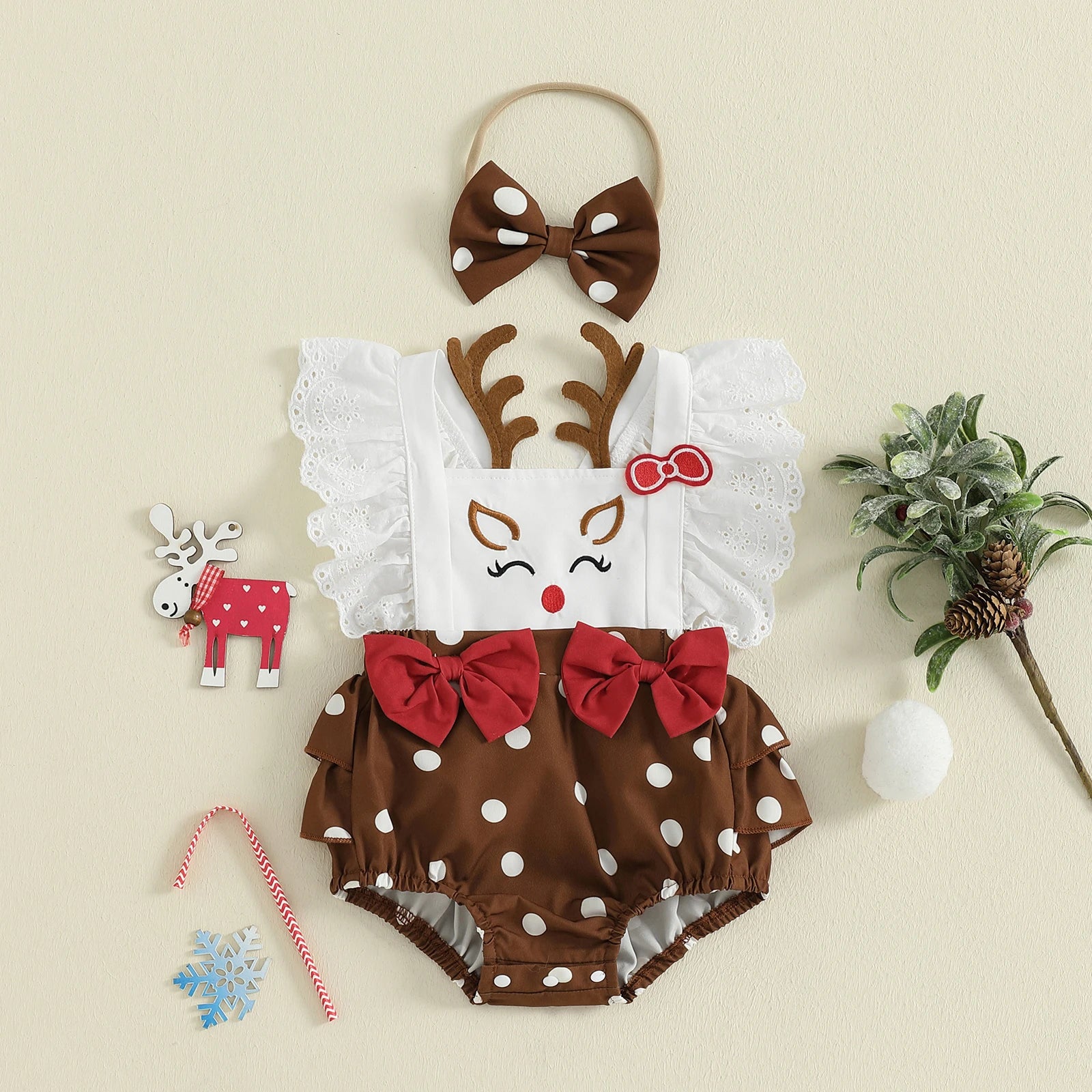 HAPPY REINDEER Romper with Headband
