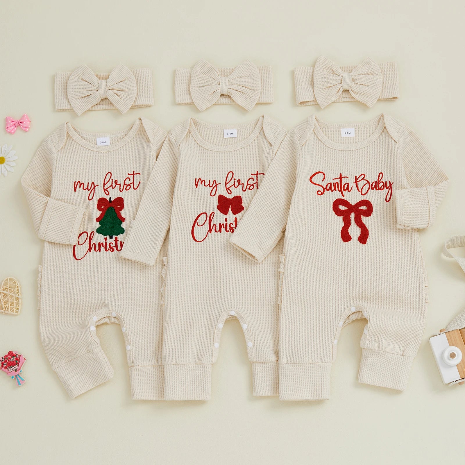 MY FIRST CHRISTMAS Waffle Knit Ruffle Jumpsuit