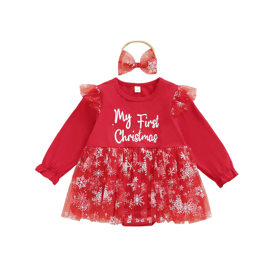 MY FIRST CHRISTMAS Snowflake Tulle Romper Dress
