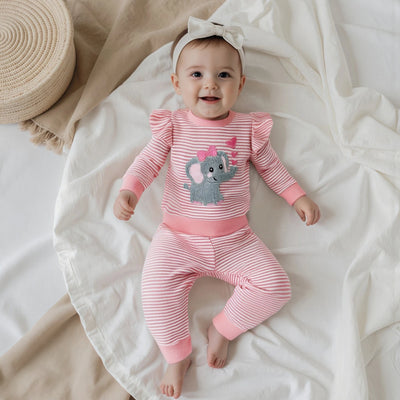 ELEPHANT Pink Striped Ruffle Outfit