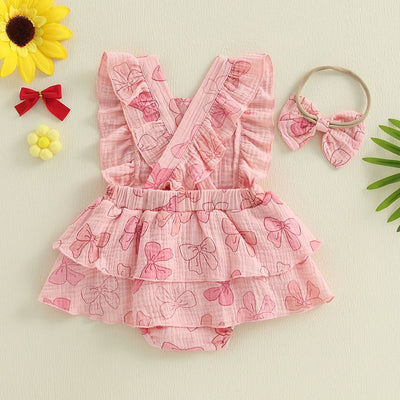 BOWTIE Pink Ruffle Romper