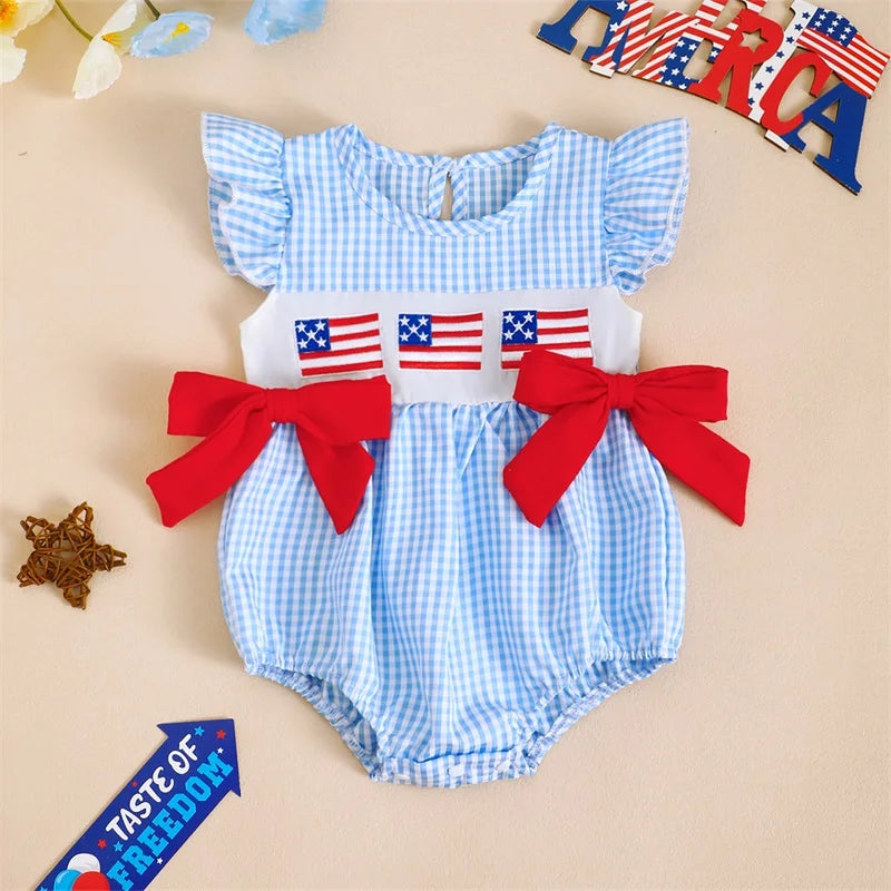 USA Checkered Bowtie Romper
