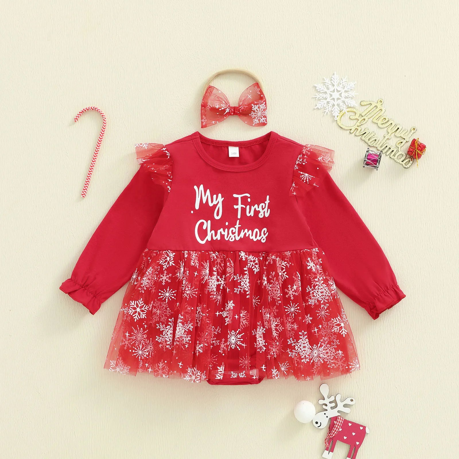 MY FIRST CHRISTMAS Snowflake Tulle Romper Dress