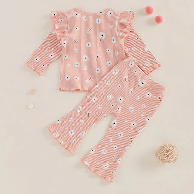 WHITE FLOWERS Ribbed Ruffle Outfit