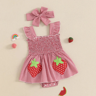 STRAWBERRY Plaid Smocked Romper