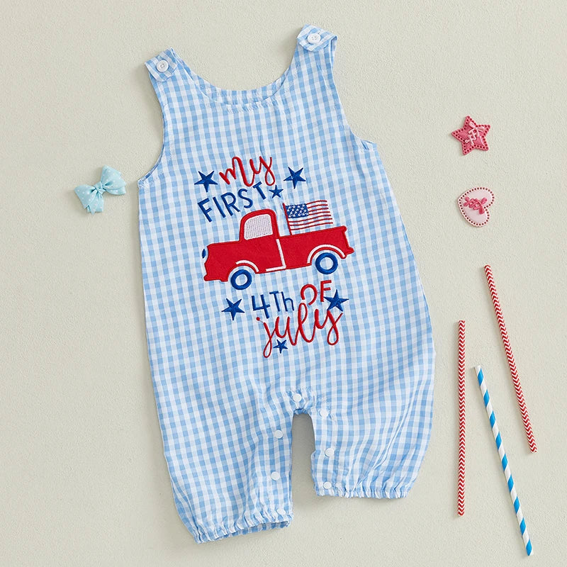 MY FIRST 4TH OF JULY Checkered Jumpsuit