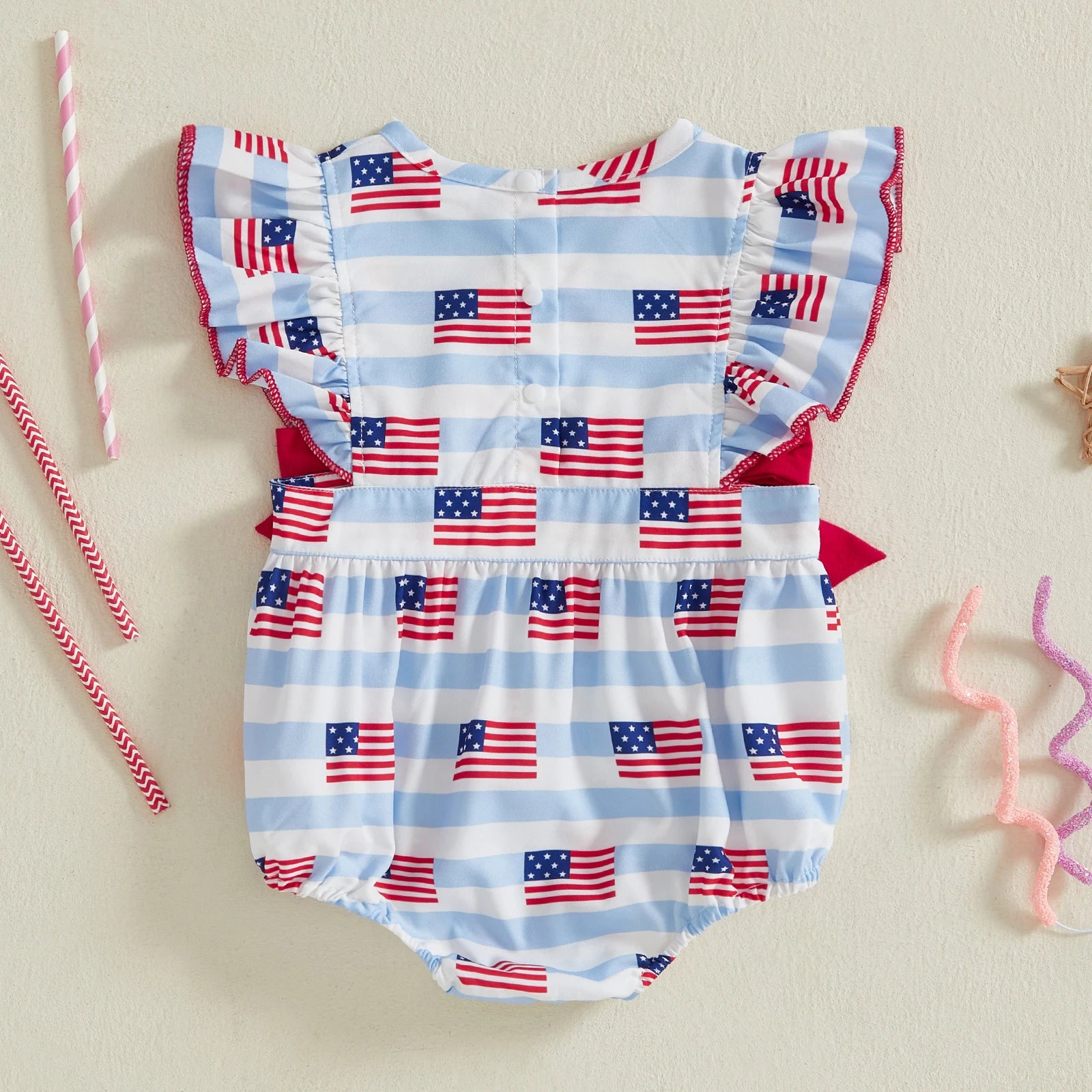 USA FLAGS Red Bowtie Romper