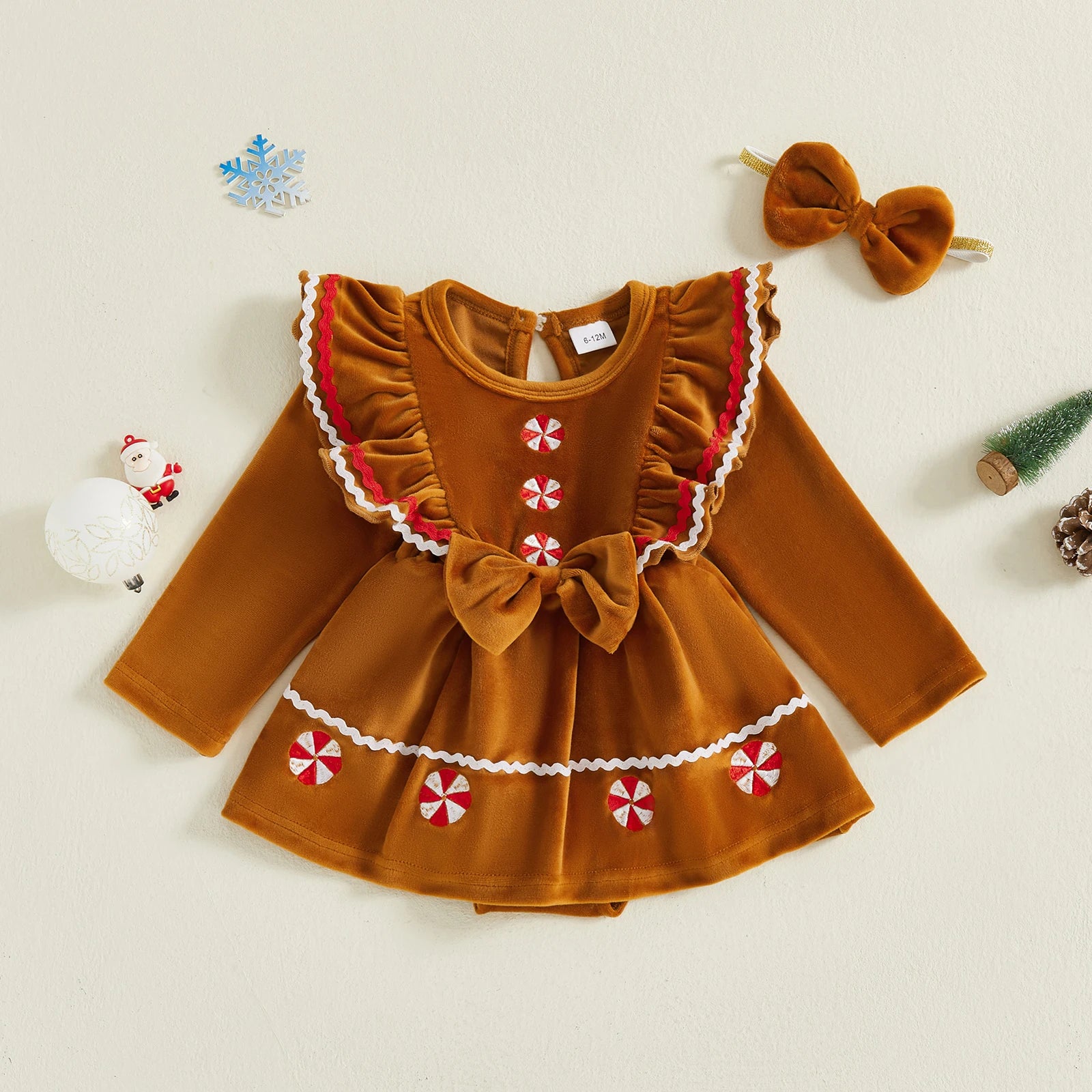 GINGERBREAD GIRL Velvet Romper Dress
