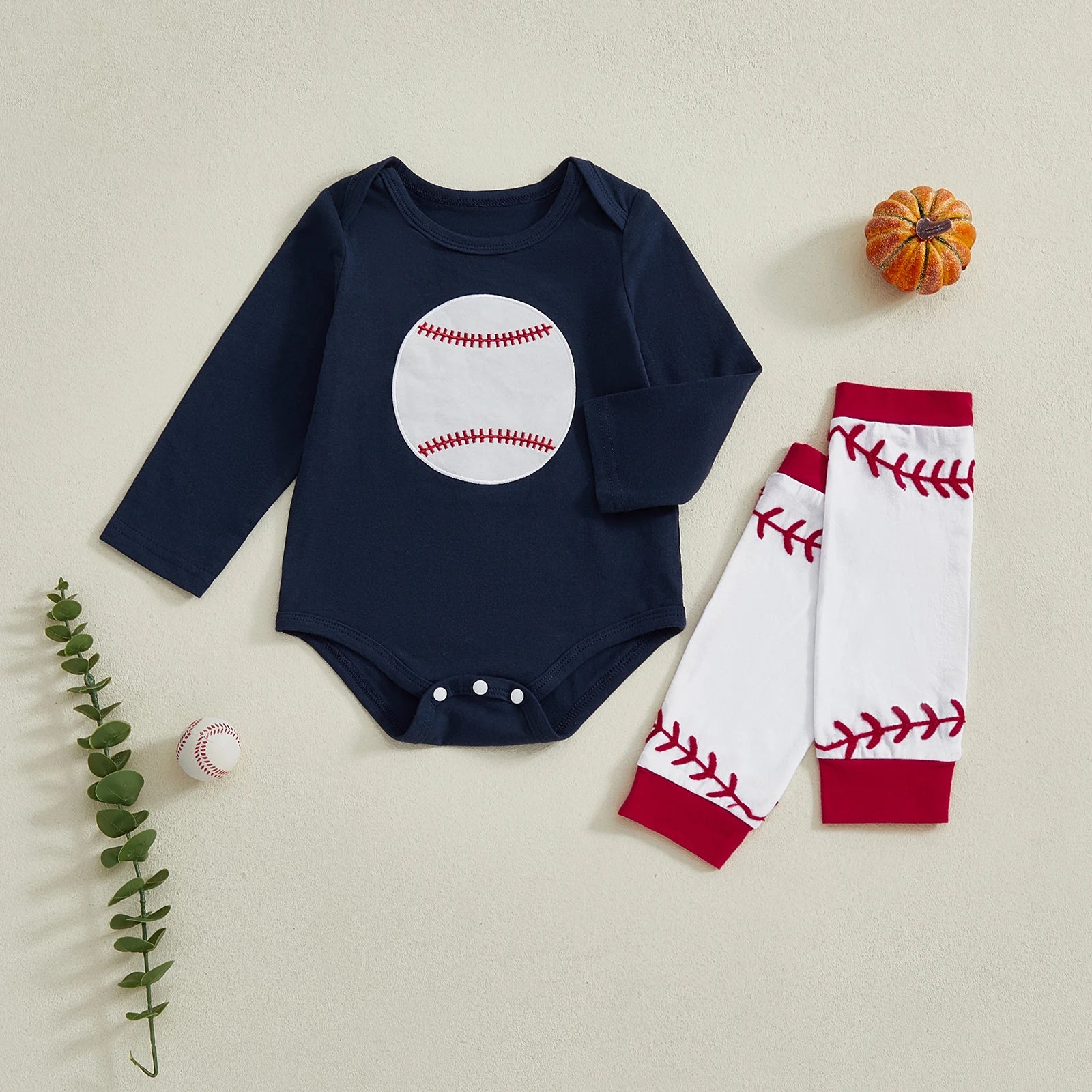 BASEBALL Long-Sleeve Onesie with Stockings