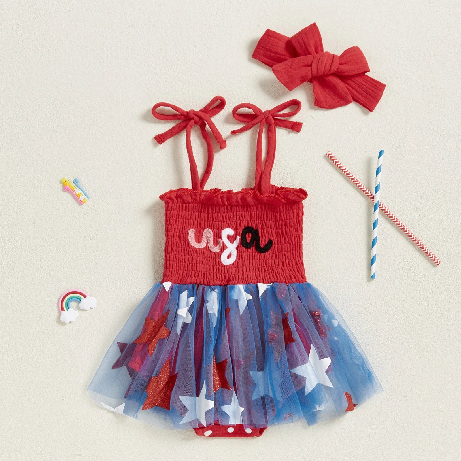 USA STARS Smocked Romper