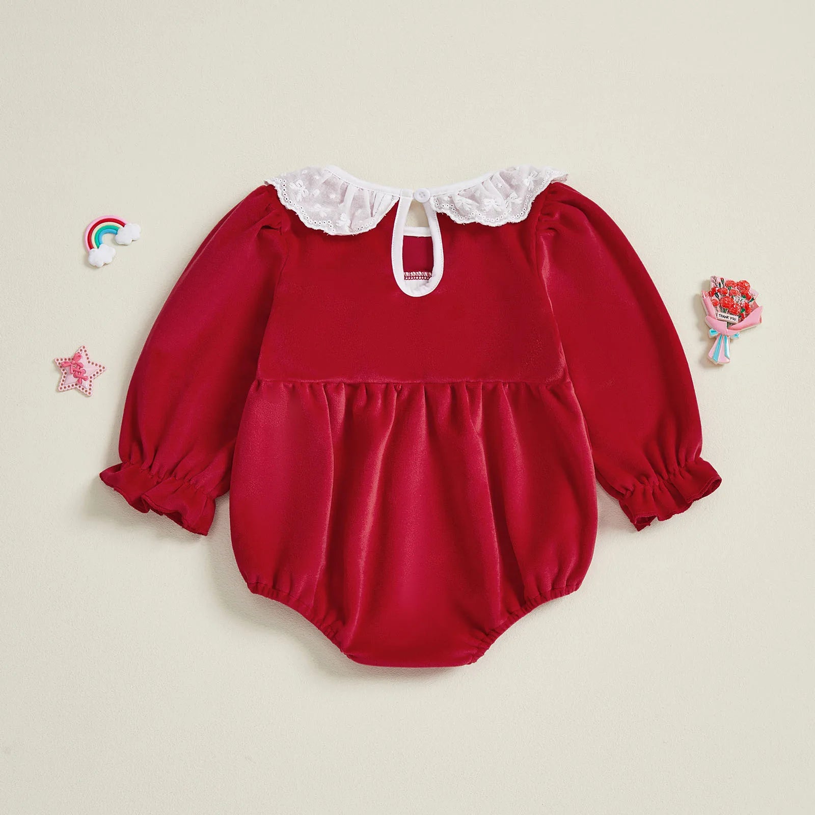 BOWTIES Crochet Collar Velvet Romper