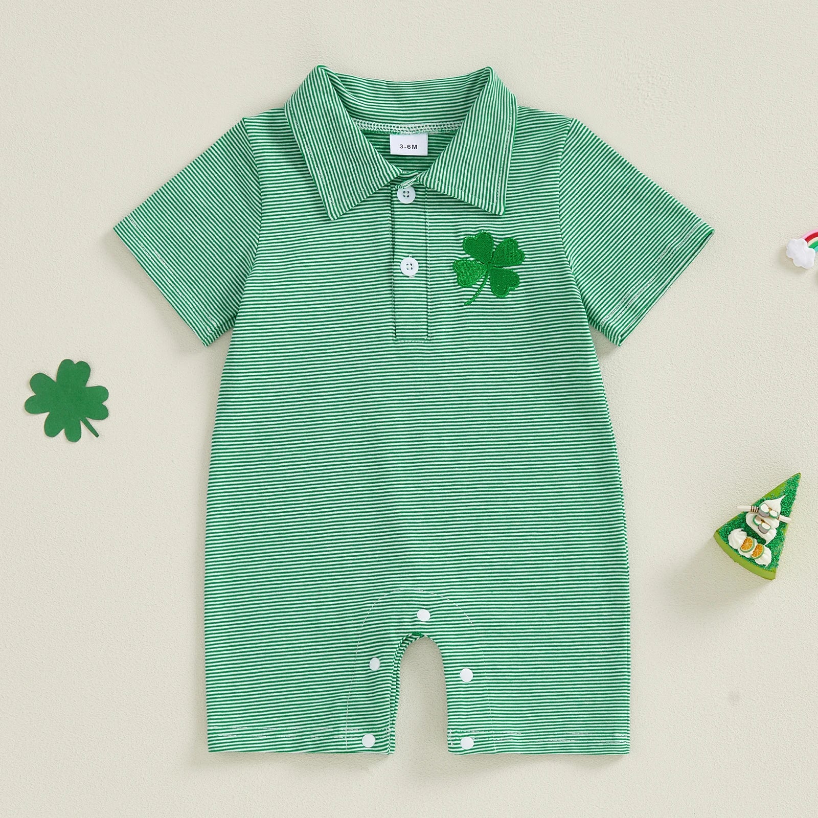 LUCKY CLOVER Striped Collar Romper