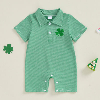 LUCKY CLOVER Striped Collar Romper