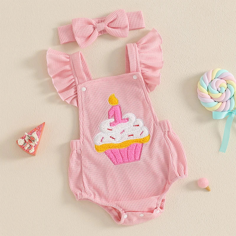 FIRST BIRTHDAY Cupcake Corduroy Romper