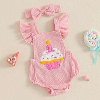 FIRST BIRTHDAY Cupcake Corduroy Romper