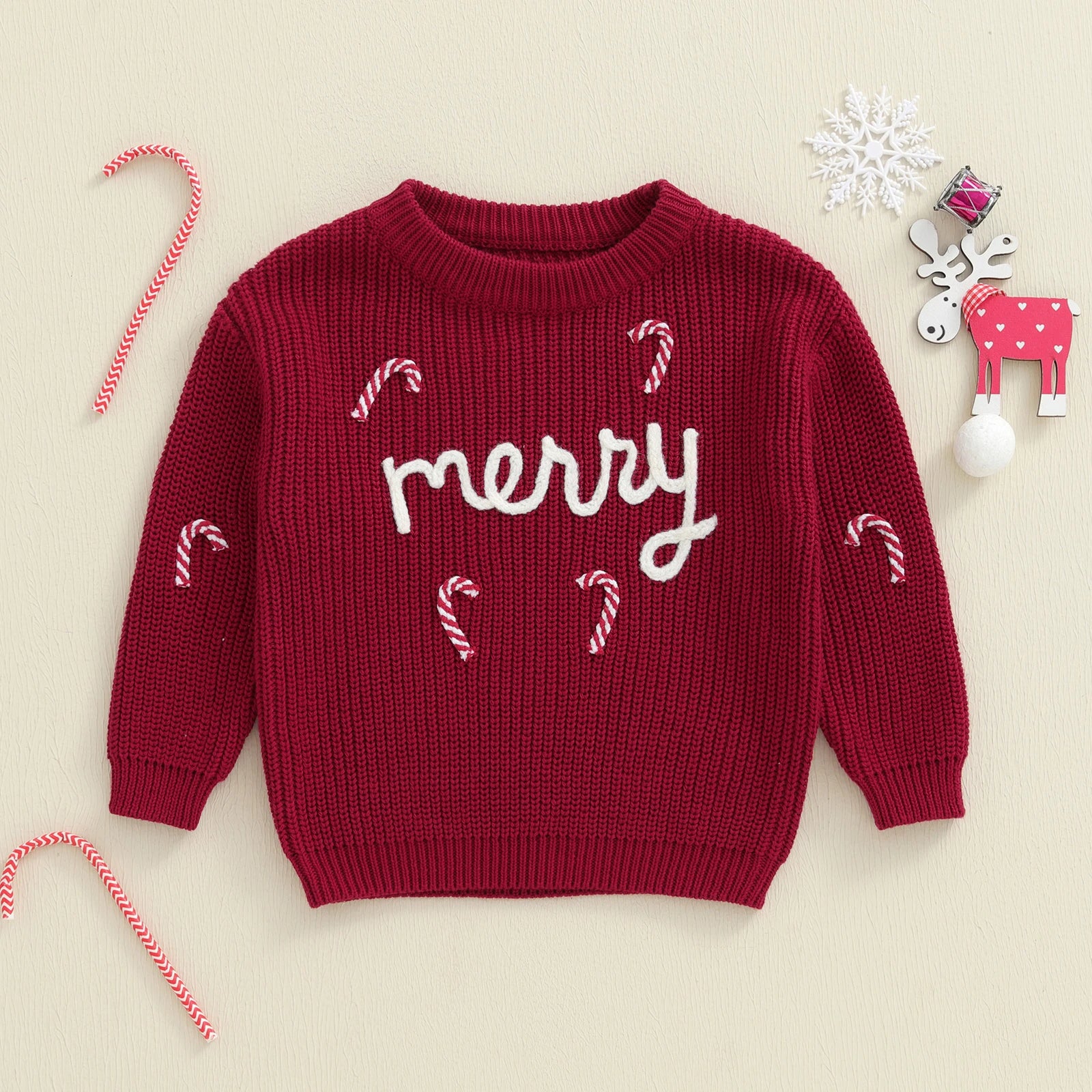 MERRY Candy Cane Knitted Sweater