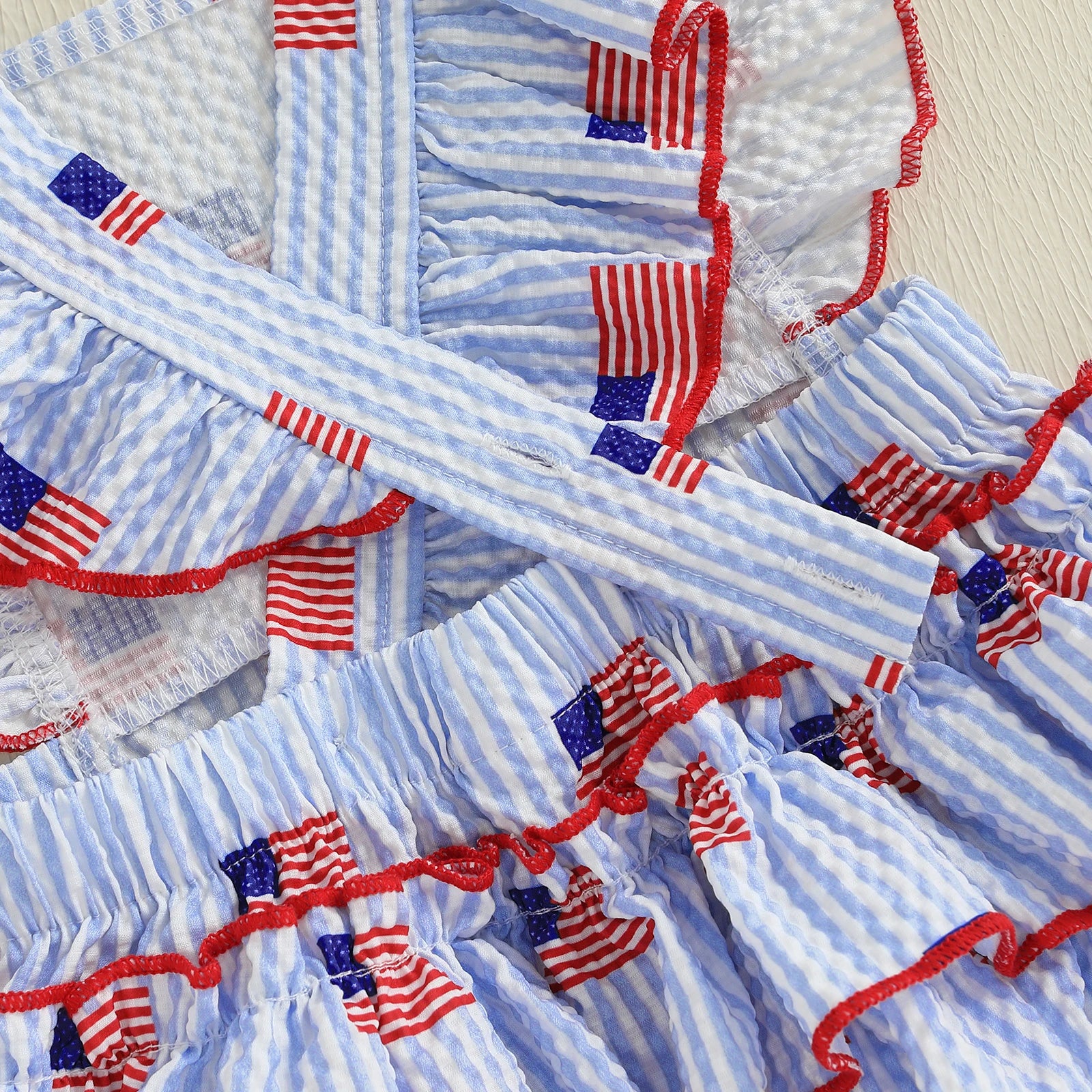 USA FLAG Ruffle Muslin Romper