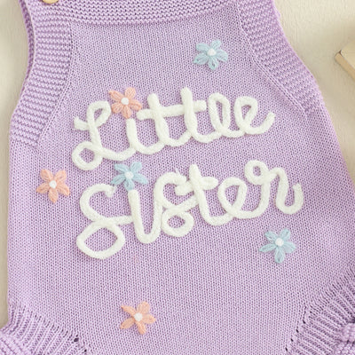 LITTLE SISTER Knitted Floral Romper