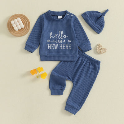 HELLO I'M NEW HERE Waffle Knit Outfit