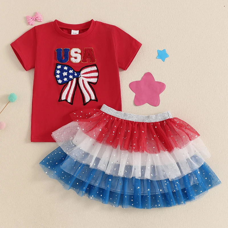 USA Layered Sparkling Skirt Outfit