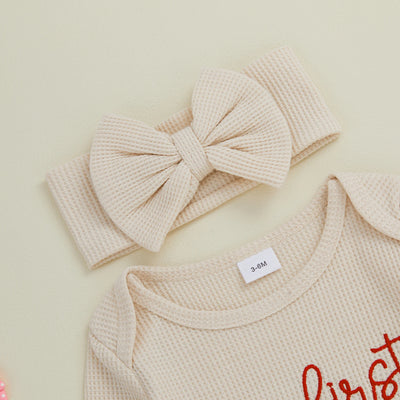 MY FIRST CHRISTMAS Waffle Knit Ruffle Jumpsuit